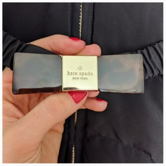 kate spade black Belted Faux Fur Trim Down Coat size xs nwot - Picture 8 of 11